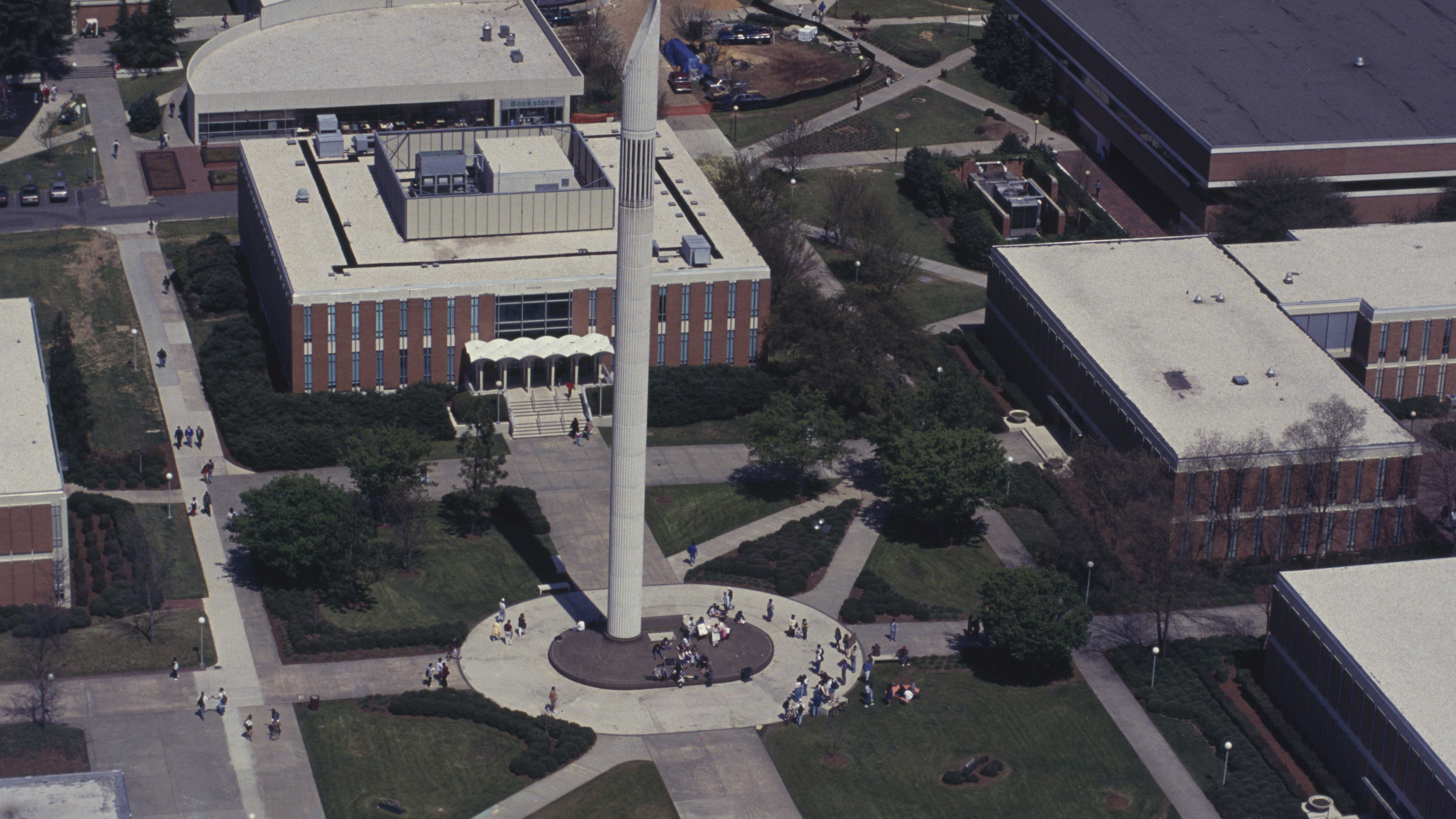 Aerial view of Belk Tower, circa 1970s-80s