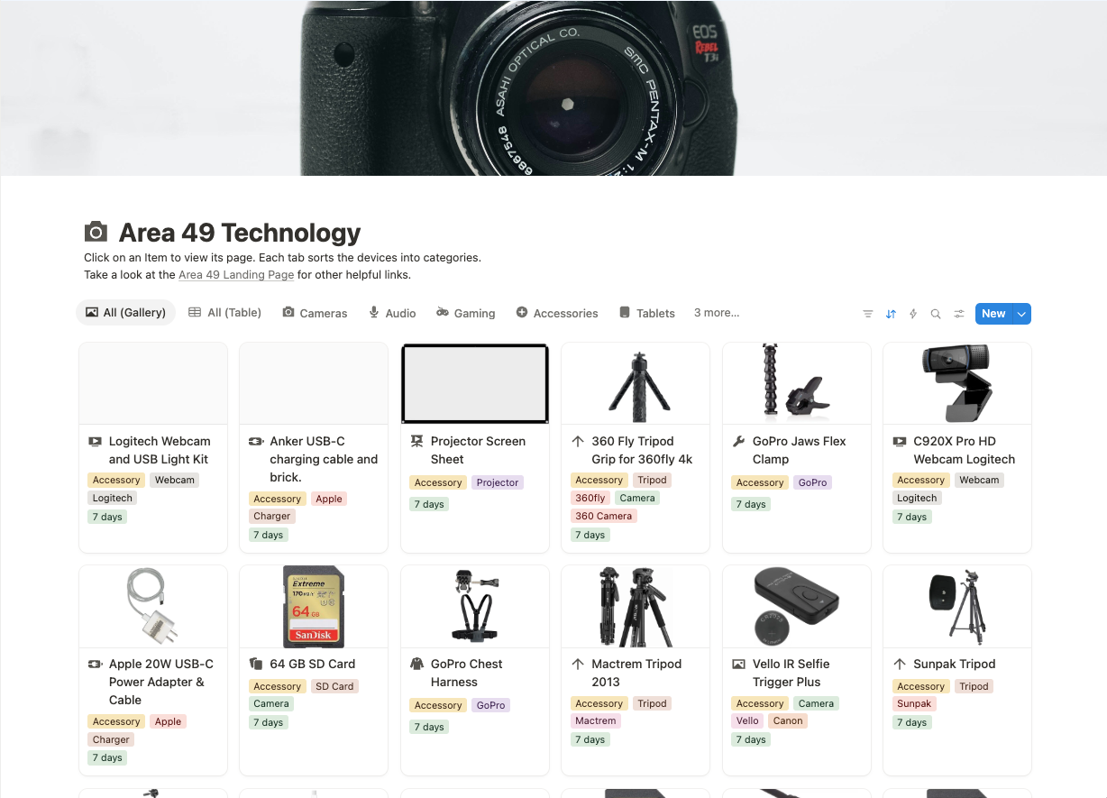 A screenshot of Area 49's video games inventory with a link that leads to that inventory