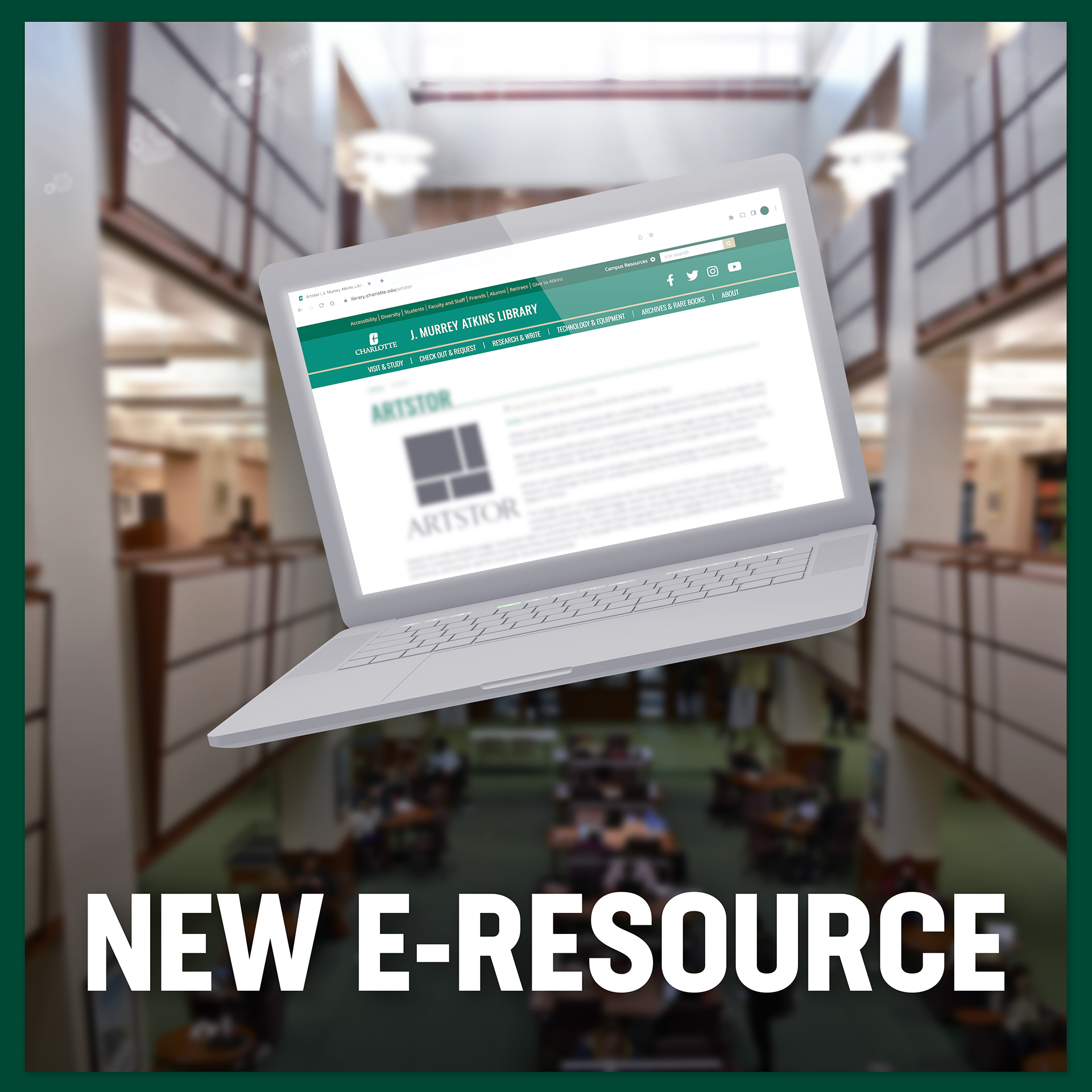 A graphic that says "New E-Resource" that is used to show the website post is promoting a new electronic resource.