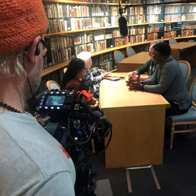 Image of a film shoot in Dalton Reading Room