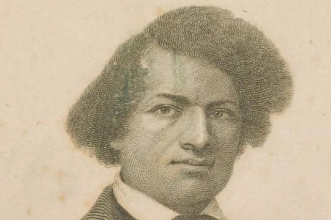 A reproduction of an early portrait of abolitionist Frederick Douglass